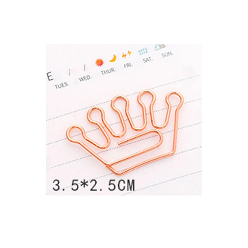 5pcs Kawaii Rose Gold Paper Clips Bookmark Crown, Flower, Flamingo, Bowtie, Hanger