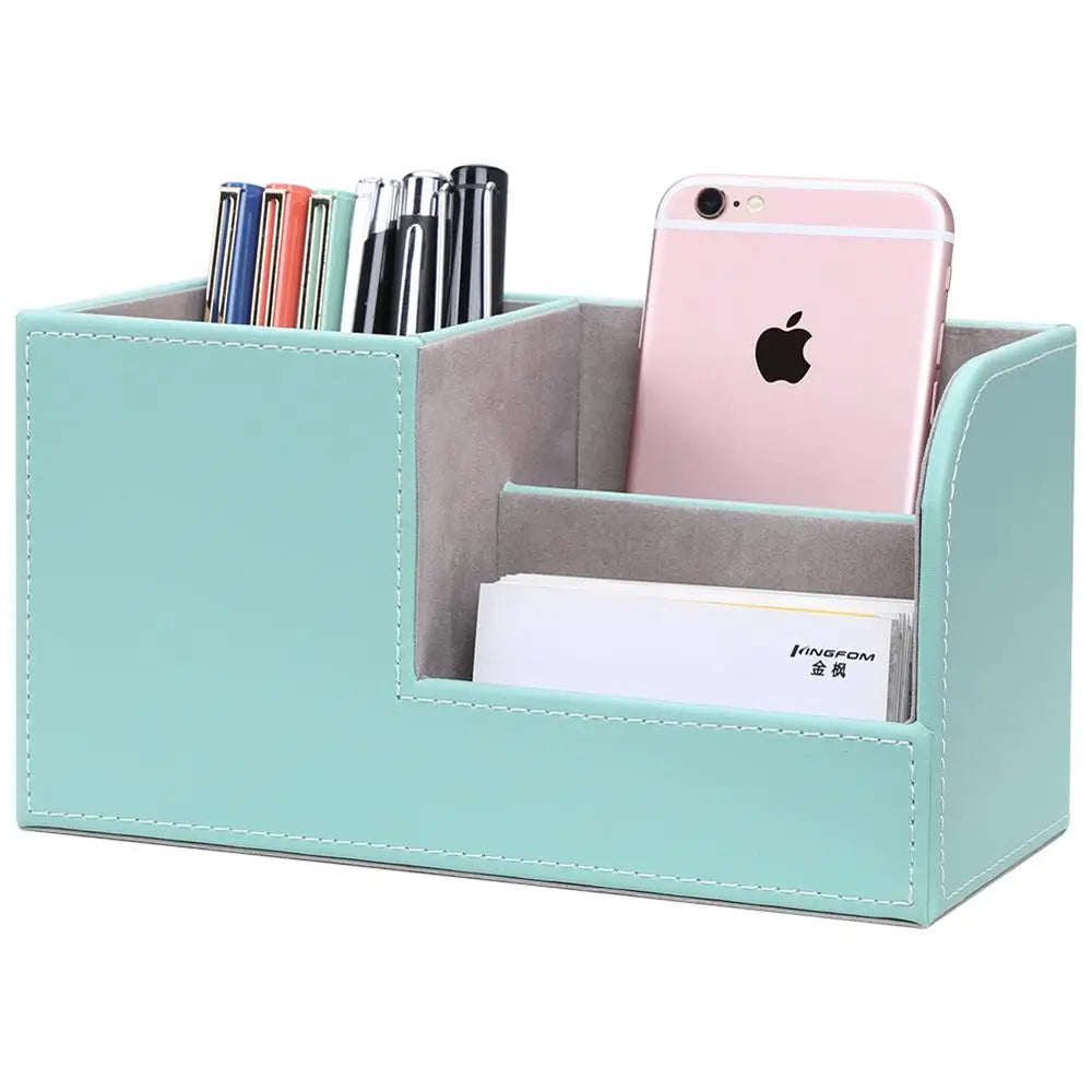 Marble Small Stationery Pen Holder PU Leather Desk Organizer Fits Cell Phone