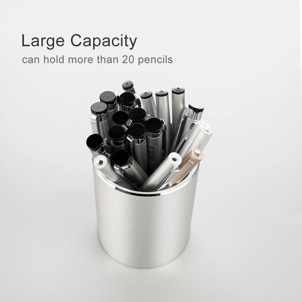 Metal Pencil and Pen Holder Round Brushed Aluminum Desktop Organizer