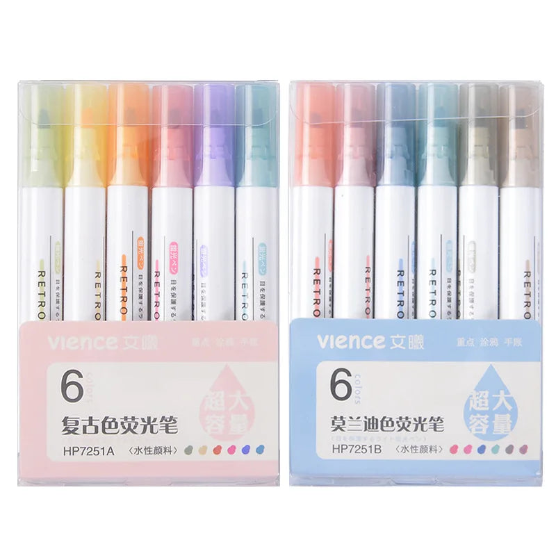 6pc Set Morandi Fluorescent Highlighter Pens Kawaii Cool Colors