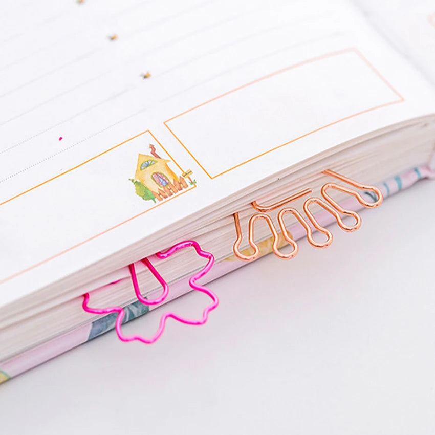 5pcs Kawaii Rose Gold Paper Clips Bookmark Crown, Flower, Flamingo, Bowtie, Hanger