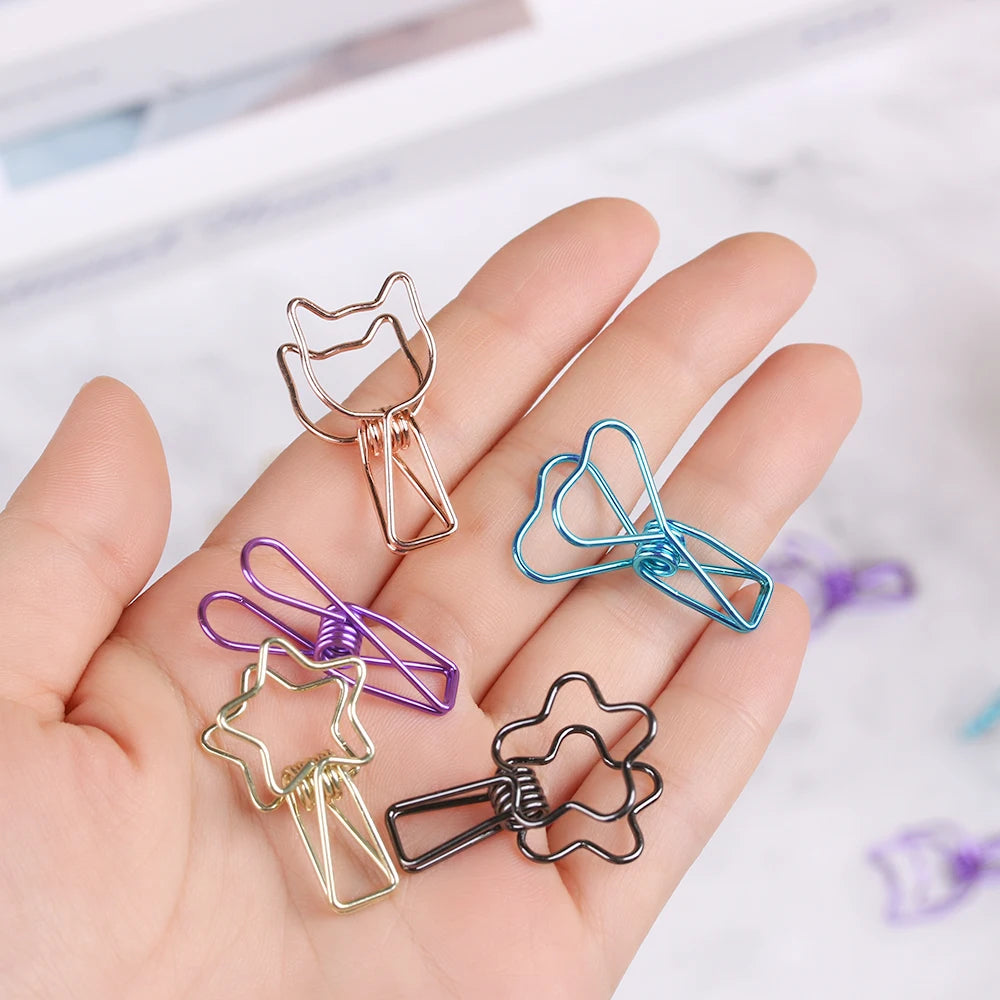 6PCs/Set Hollowed Out Kitty, Star, Heart Binder Clips Cat Biner Clips