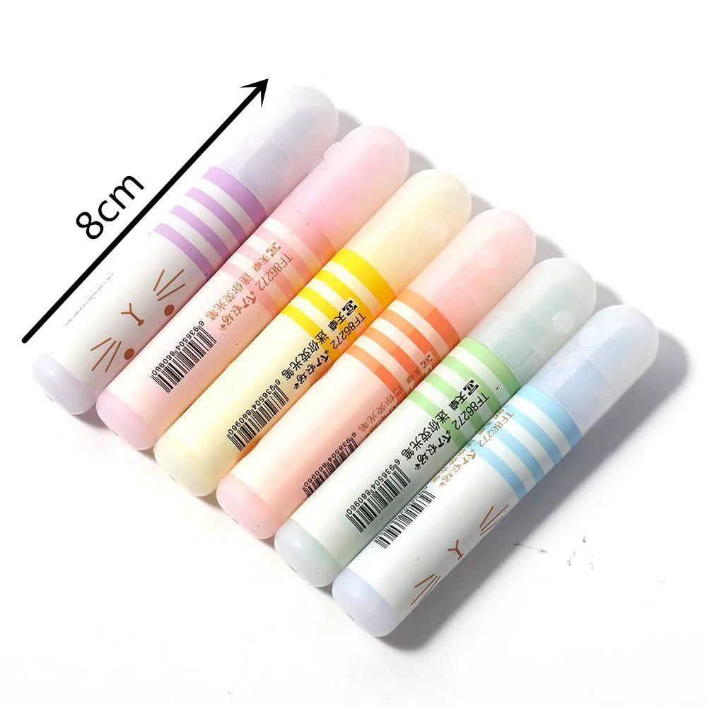 6pc Set Morandi Fluorescent Highlighter Pens Kawaii Cool Colors