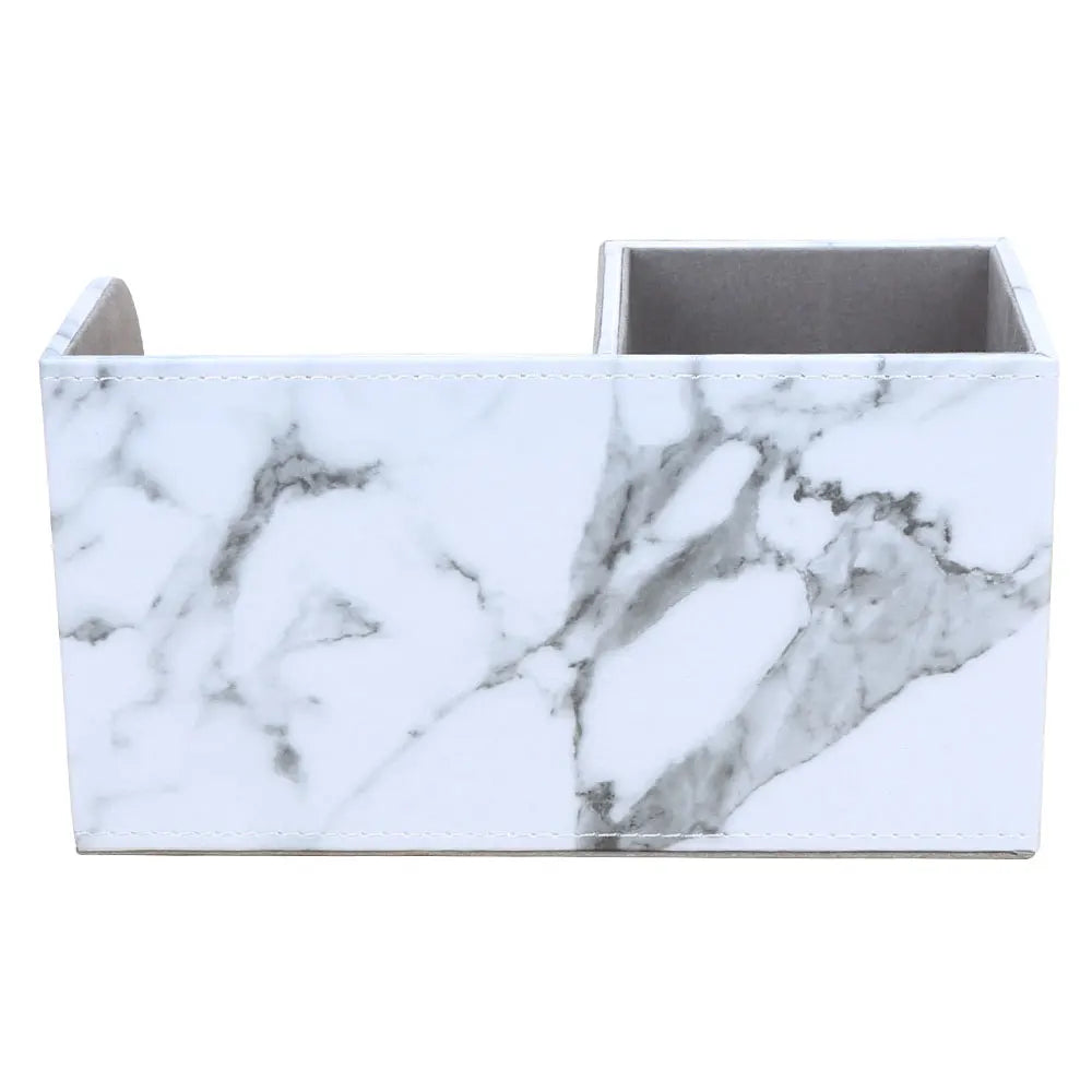 Marble Small Stationery Pen Holder PU Leather Desk Organizer Fits Cell Phone