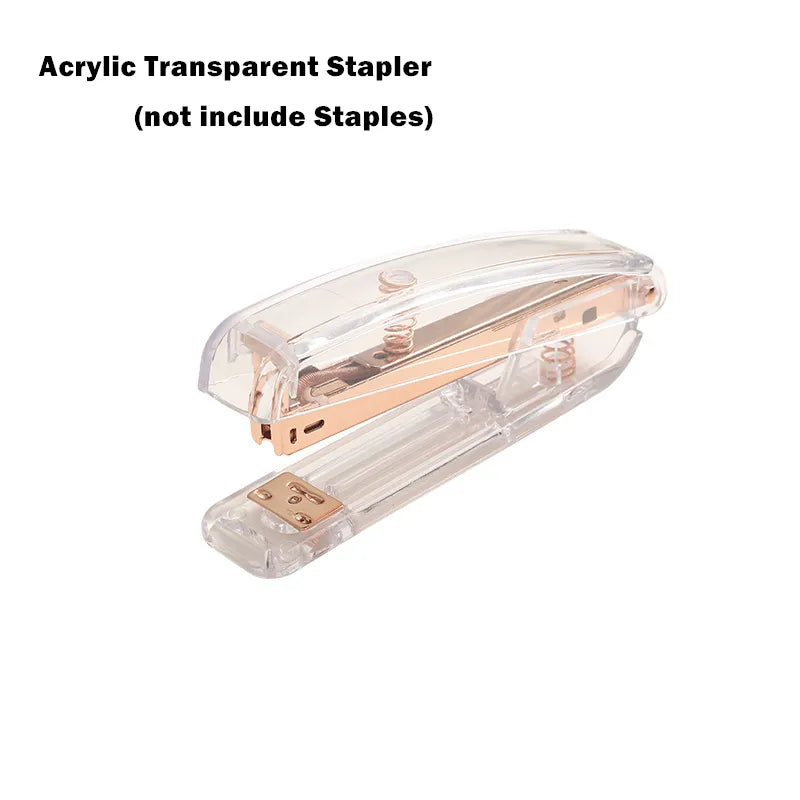 Rose Gold Color Stapler Set Acrylic Transparent with Rose Gold Staples