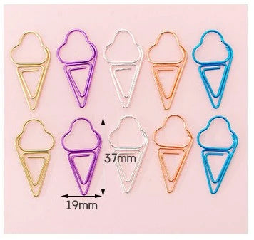 Ice cream shaped paper clips in a variety of colors