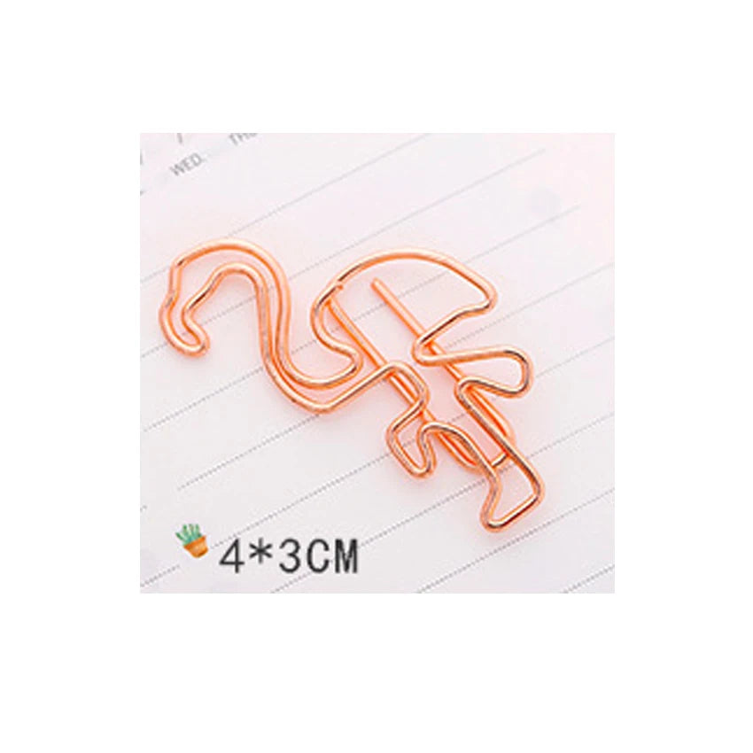 5pcs Kawaii Rose Gold Paper Clips Bookmark Crown, Flower, Flamingo, Bowtie, Hanger