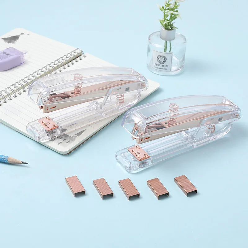 Rose Gold Color Stapler Set Acrylic Transparent with Rose Gold Staples