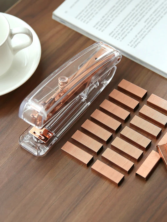 Rose Gold Color Stapler Set Acrylic Transparent with Rose Gold Staples