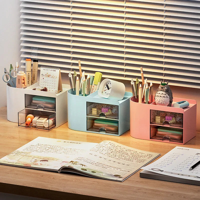 Simple Pen Holder With Drawer Desktop Organizer