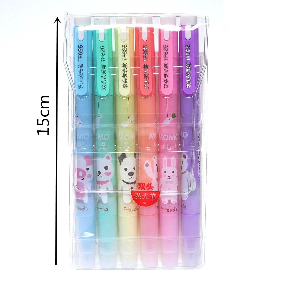 6pc Set Morandi Fluorescent Highlighter Pens Kawaii Cool Colors