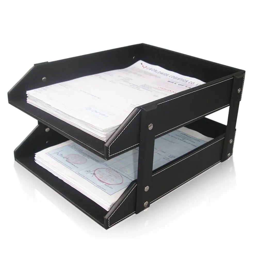 File Tray Double Layers Desk Set Document Organizer PU Leather