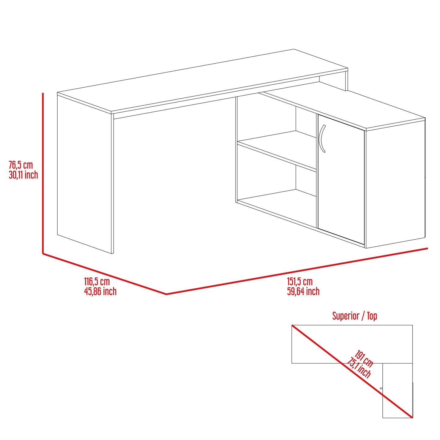 L-Shaped Desk Desti, Office, White