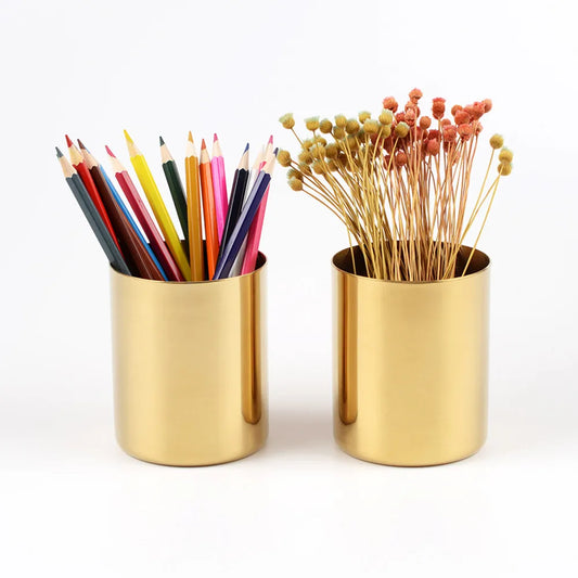 Rose Gold Stainless Steel Cylinder Pen Holder for Desk Organizer Europe Pot Cup