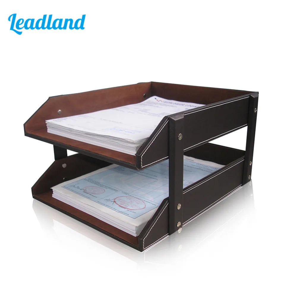 File Tray Double Layers Desk Set Document Organizer PU Leather