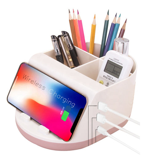 Cell Mobile Phone Desktop Organizer Wireless Charger with USB Pen Holder