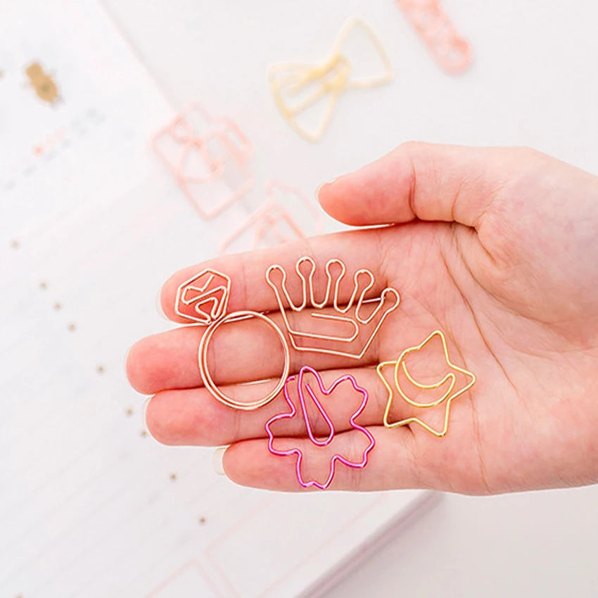 5pcs Kawaii Rose Gold Paper Clips Bookmark Crown, Flower, Flamingo, Bowtie, Hanger