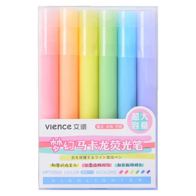 6pc Set Morandi Fluorescent Highlighter Pens Kawaii Cool Colors