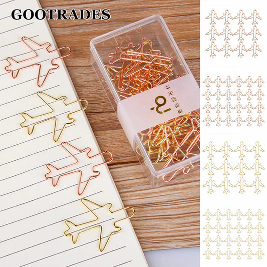 Airplane Shaped 12pcs Paper Clips Gold Bookmark Clips, Cute Pig Paperclips