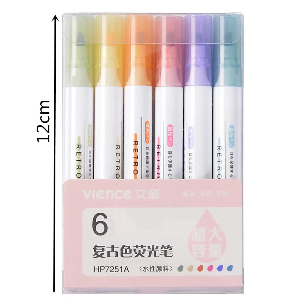 6pc Set Morandi Fluorescent Highlighter Pens Kawaii Cool Colors