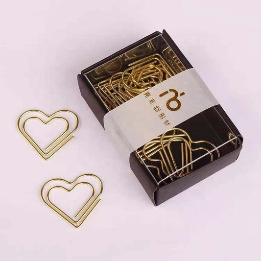 Heart Shaped Gold Color Metal Paper Clip With Paper Box Packaging