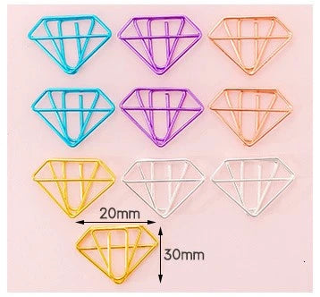 Diamond shaped paperclip in a variety of colors