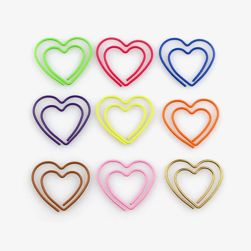 50Pcs Colorful Heart Bookmark Metal Paper Clip