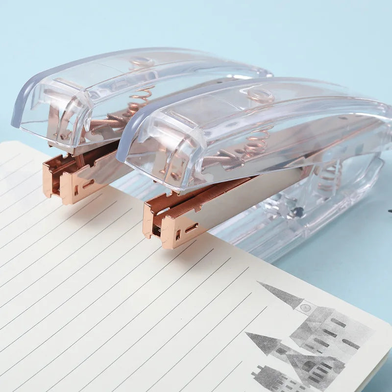 Rose Gold Color Stapler Set Acrylic Transparent with Rose Gold Staples