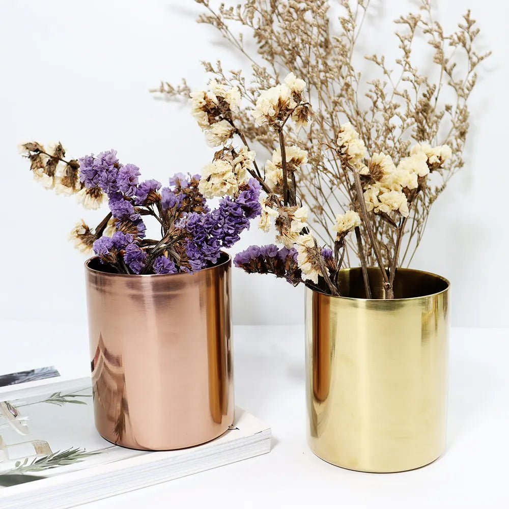 Rose Gold Stainless Steel Cylinder Pen Holder for Desk Organizer Europe Pot Cup