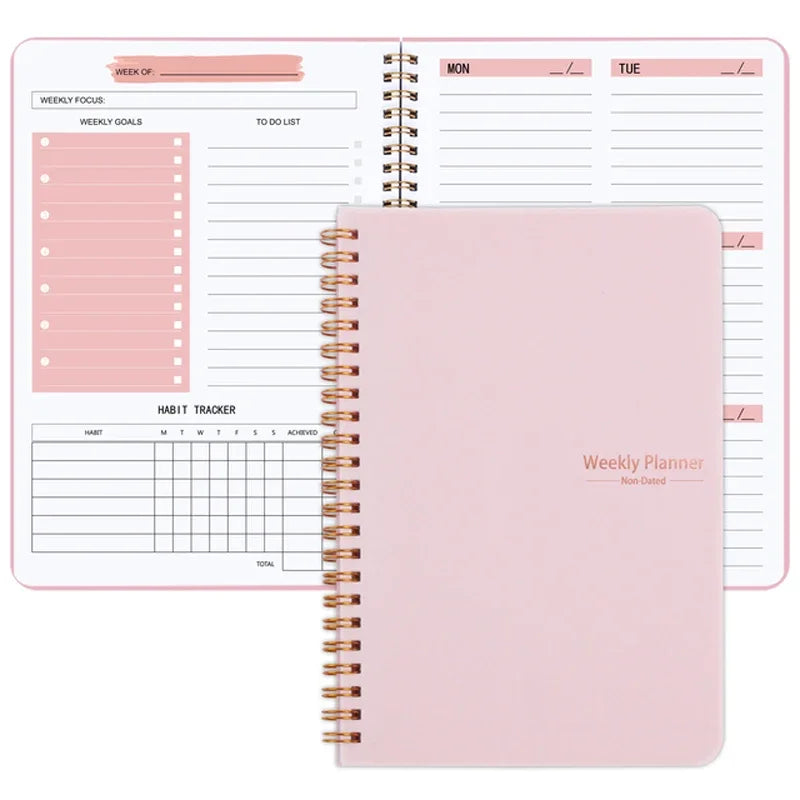 Weekly Planner Undated Spiral Planner Pouch 52 Weeks Soft Cover