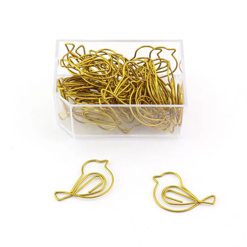 15pcs/Set Cute Gold Bird Paper Clips Bookmark