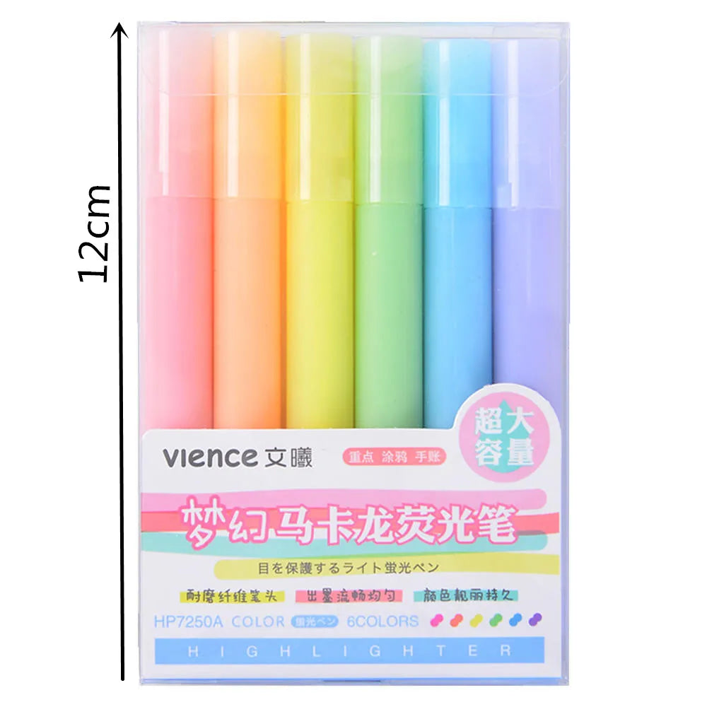 6pc Set Morandi Fluorescent Highlighter Pens Kawaii Cool Colors