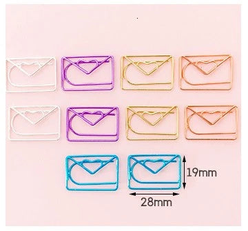 Envelope shaped paper clip with heart in variety of colors