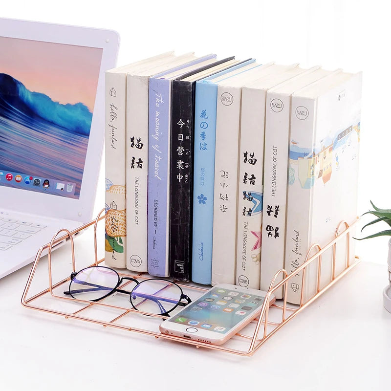 2pc/Set Rose Gold Desk Organizer Stackable Paper Tray Metal Wire Two Tier Tray