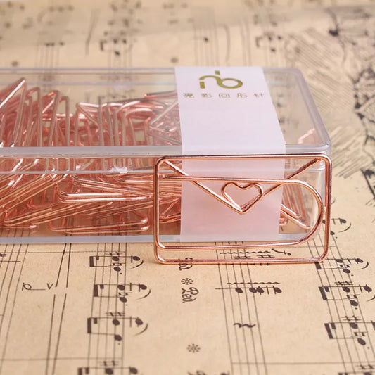 Rose Gold Love Heart Paper Clip Envelope Shaped