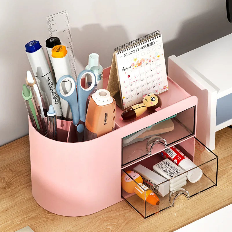 Simple Pen Holder With Drawer Desktop Organizer