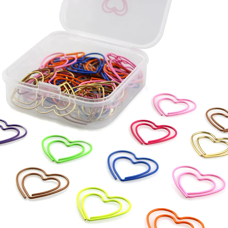 50Pcs Colorful Heart Bookmark Metal Paper Clip