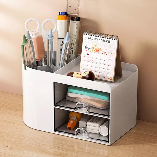 Simple Pen Holder With Drawer Desktop Organizer