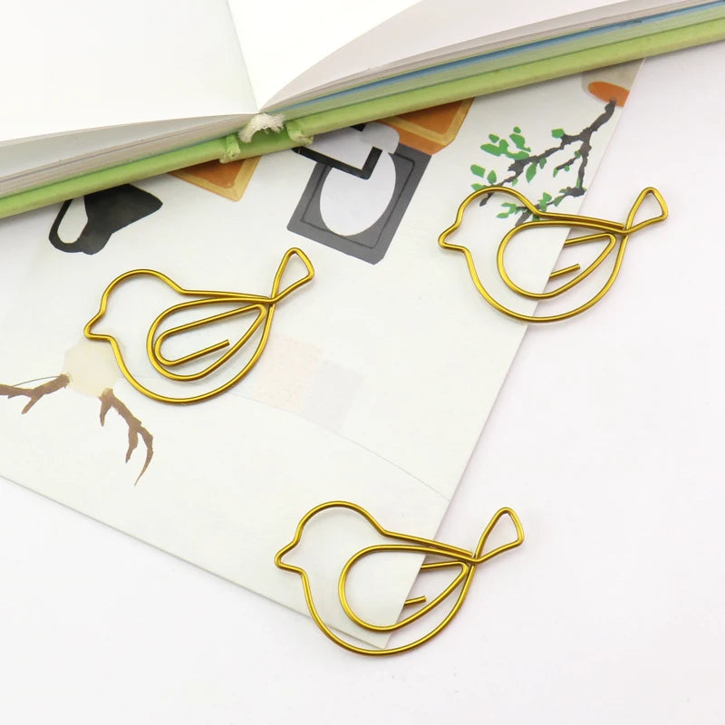 15pcs/Set Cute Gold Bird Paper Clips Bookmark