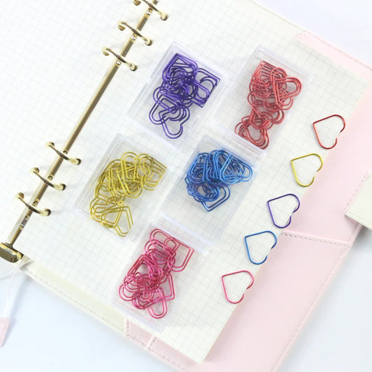 Domikee Cute Colored Love Heart Design Paper Clips, 12pcs/Box, 5 Colors