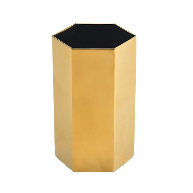 Pen Pencil Holder Gold Hexagonal Multifunction Desk Organizer Container