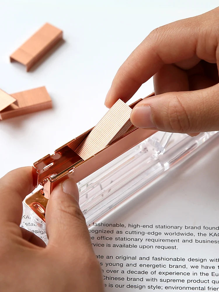 Rose Gold Color Stapler Set Acrylic Transparent with Rose Gold Staples