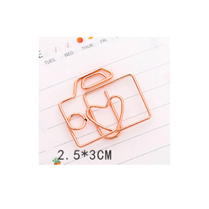 5pcs Kawaii Rose Gold Paper Clips Bookmark Crown, Flower, Flamingo, Bowtie, Hanger